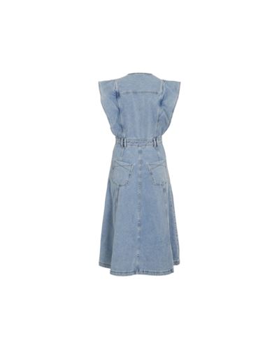 Klänningar - Vimari midi calf denim dress – Light blue denim